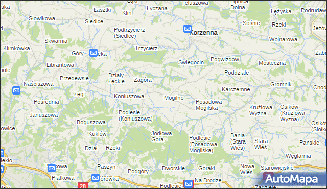 mapa Mogilno gmina Korzenna, Mogilno gmina Korzenna na mapie Targeo