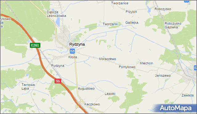 mapa Moraczewo gmina Rydzyna, Moraczewo gmina Rydzyna na mapie Targeo
