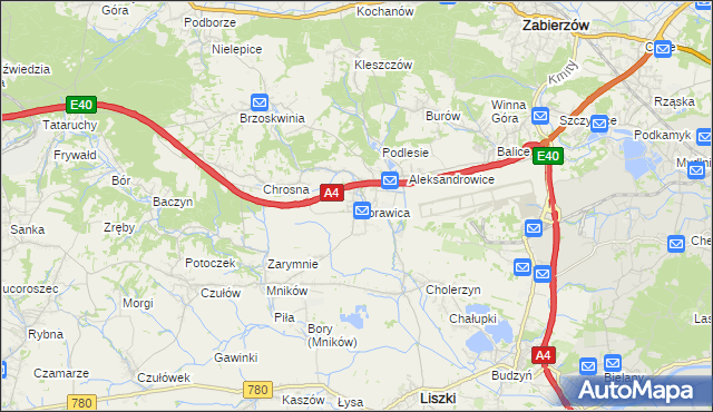 mapa Morawica gmina Liszki, Morawica gmina Liszki na mapie Targeo