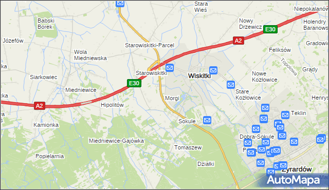 mapa Morgi gmina Wiskitki, Morgi gmina Wiskitki na mapie Targeo