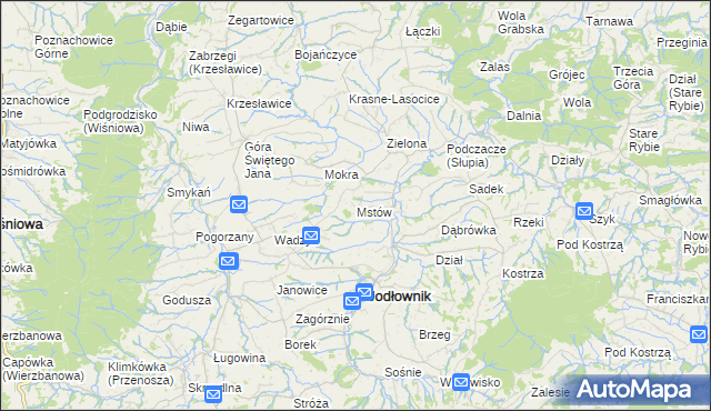 mapa Mstów gmina Jodłownik, Mstów gmina Jodłownik na mapie Targeo