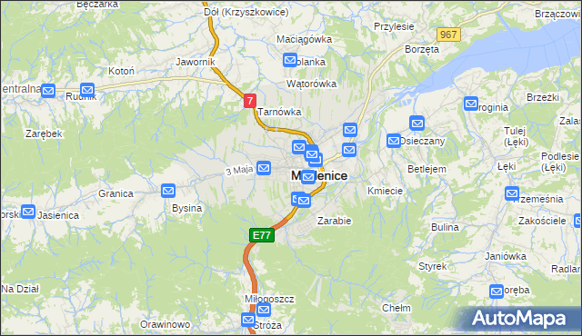 mapa Myślenice, Myślenice na mapie Targeo