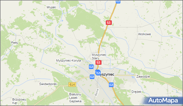 mapa Myszyniec Stary, Myszyniec Stary na mapie Targeo