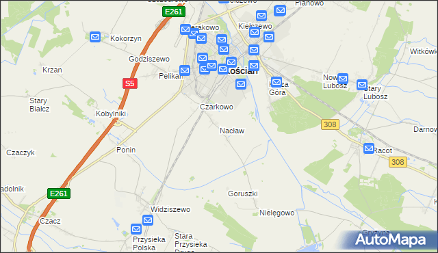 mapa Nacław gmina Kościan, Nacław gmina Kościan na mapie Targeo