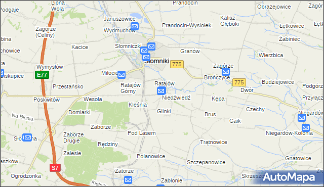 mapa Niedźwiedź gmina Słomniki, Niedźwiedź gmina Słomniki na mapie Targeo