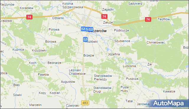 mapa Niwy gmina Szczerców, Niwy gmina Szczerców na mapie Targeo