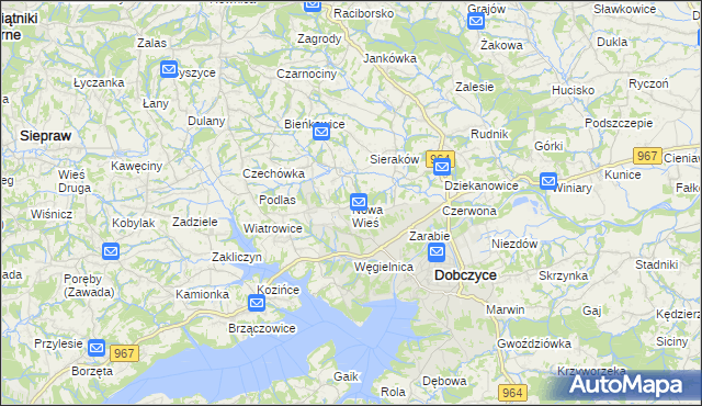 mapa Nowa Wieś gmina Dobczyce, Nowa Wieś gmina Dobczyce na mapie Targeo
