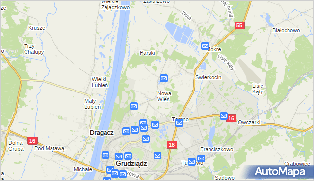 mapa Nowa Wieś gmina Grudziądz, Nowa Wieś gmina Grudziądz na mapie Targeo