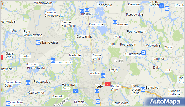 mapa Nowa Wieś gmina Kęty, Nowa Wieś gmina Kęty na mapie Targeo
