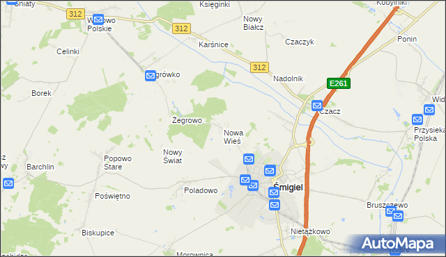 mapa Nowa Wieś gmina Śmigiel, Nowa Wieś gmina Śmigiel na mapie Targeo