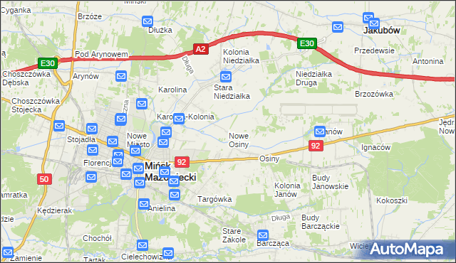 mapa Nowe Osiny, Nowe Osiny na mapie Targeo