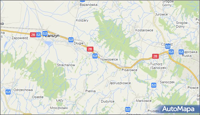 mapa Nowosielce gmina Zarszyn, Nowosielce gmina Zarszyn na mapie Targeo