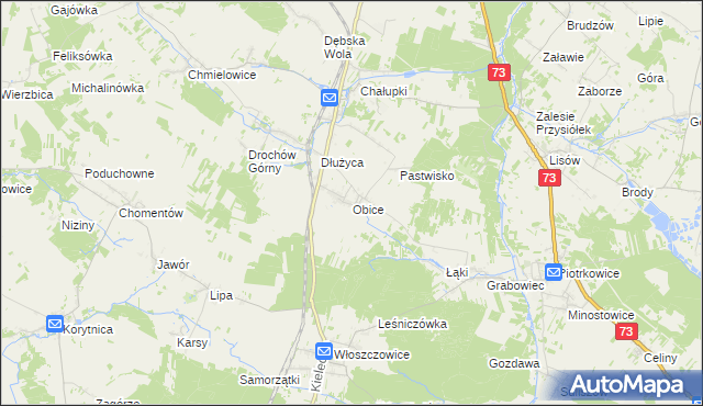 mapa Obice, Obice na mapie Targeo