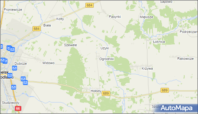 mapa Ogrodniki gmina Bielsk Podlaski, Ogrodniki gmina Bielsk Podlaski na mapie Targeo