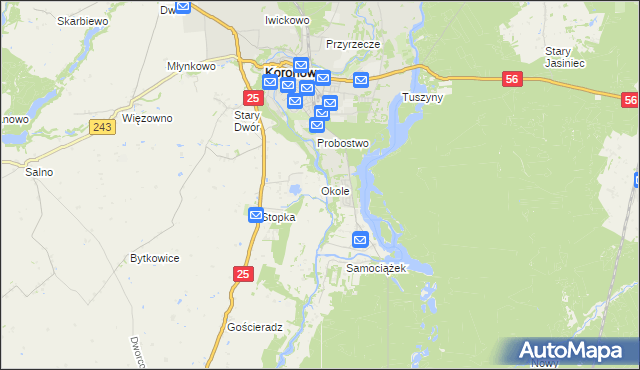mapa Okole gmina Koronowo, Okole gmina Koronowo na mapie Targeo