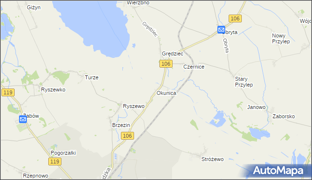 mapa Okunica, Okunica na mapie Targeo