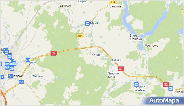 mapa Okunin gmina Sulechów, Okunin gmina Sulechów na mapie Targeo