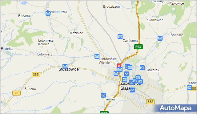 mapa Olbrachcice Wielkie, Olbrachcice Wielkie na mapie Targeo