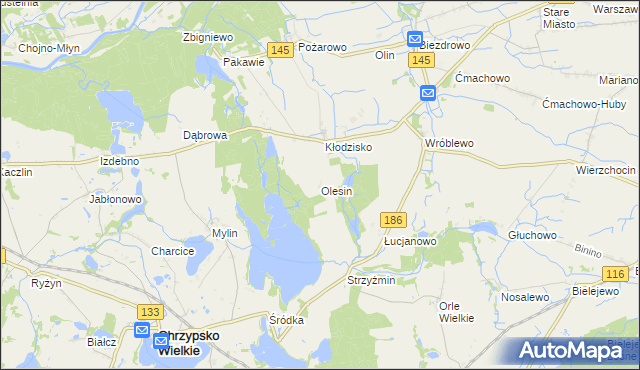 mapa Olesin gmina Wronki, Olesin gmina Wronki na mapie Targeo
