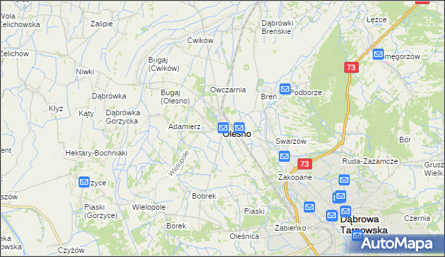 mapa Olesno powiat dąbrowski, Olesno powiat dąbrowski na mapie Targeo