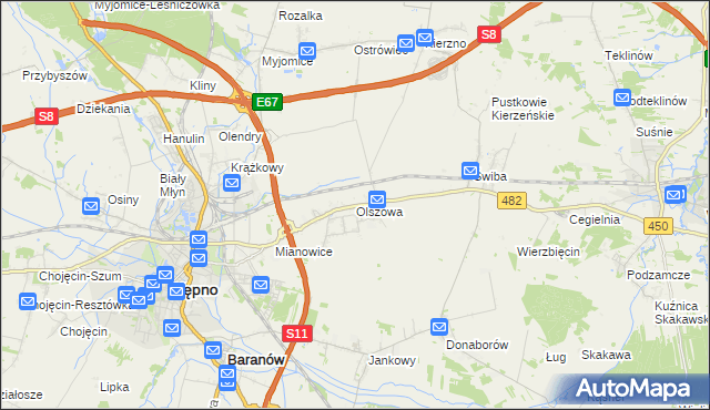 mapa Olszowa gmina Kępno, Olszowa gmina Kępno na mapie Targeo