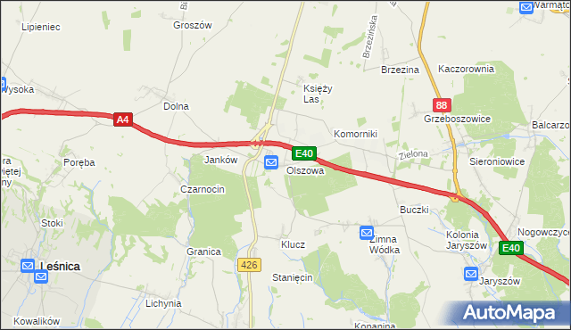 mapa Olszowa gmina Ujazd, Olszowa gmina Ujazd na mapie Targeo