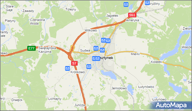 mapa Olsztynek, Olsztynek na mapie Targeo