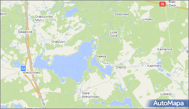 mapa Orawka gmina Szczecinek, Orawka gmina Szczecinek na mapie Targeo