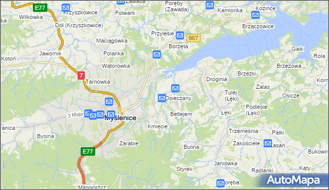 mapa Osieczany, Osieczany na mapie Targeo