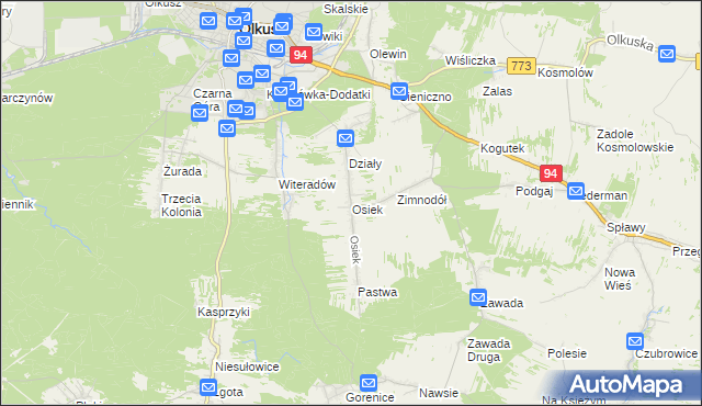 mapa Osiek gmina Olkusz, Osiek gmina Olkusz na mapie Targeo