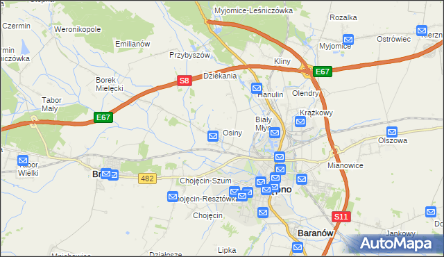 mapa Osiny gmina Kępno, Osiny gmina Kępno na mapie Targeo