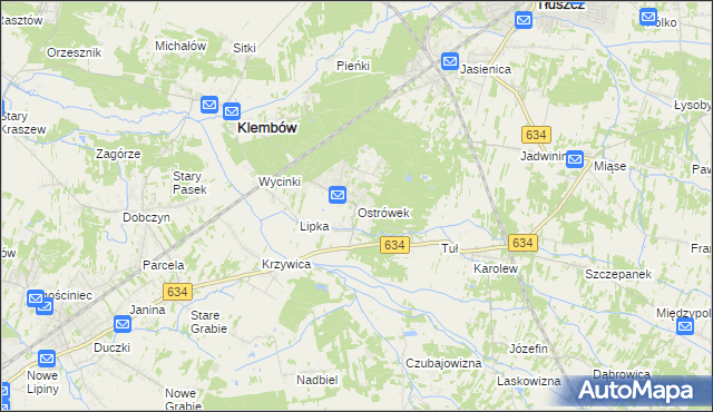 mapa Ostrówek gmina Klembów, Ostrówek gmina Klembów na mapie Targeo