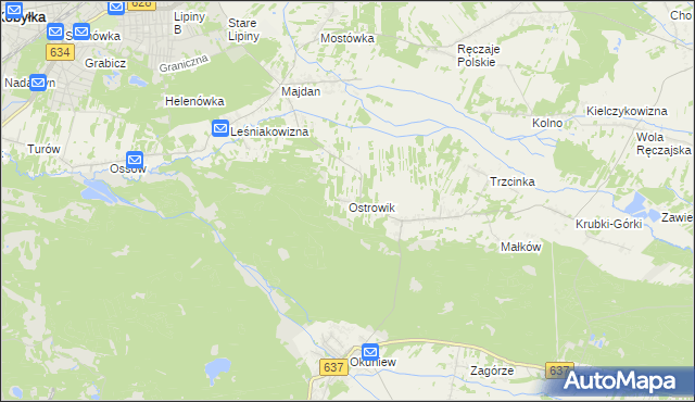 mapa Ostrowik gmina Poświętne, Ostrowik gmina Poświętne na mapie Targeo