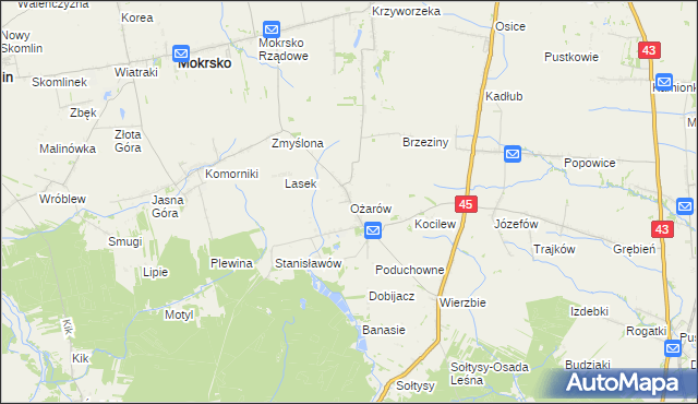mapa Ożarów gmina Mokrsko, Ożarów gmina Mokrsko na mapie Targeo