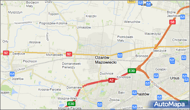 mapa Ożarów Mazowiecki, Ożarów Mazowiecki na mapie Targeo