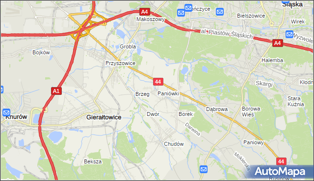 mapa Paniówki, Paniówki na mapie Targeo