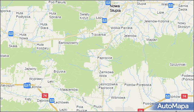 mapa Paprocice, Paprocice na mapie Targeo