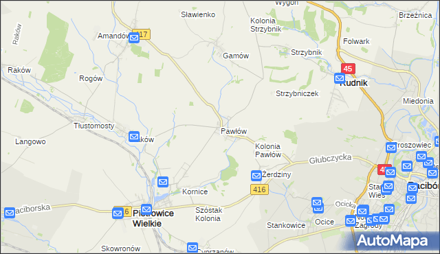 mapa Pawłów gmina Pietrowice Wielkie, Pawłów gmina Pietrowice Wielkie na mapie Targeo