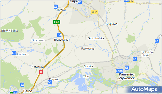 mapa Pawłowice gmina Ząbkowice Śląskie, Pawłowice gmina Ząbkowice Śląskie na mapie Targeo
