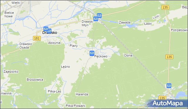 mapa Pęckowo gmina Drawsko, Pęckowo gmina Drawsko na mapie Targeo