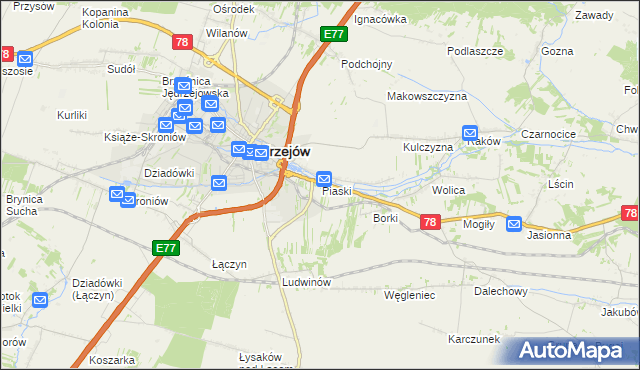 mapa Piaski gmina Jędrzejów, Piaski gmina Jędrzejów na mapie Targeo