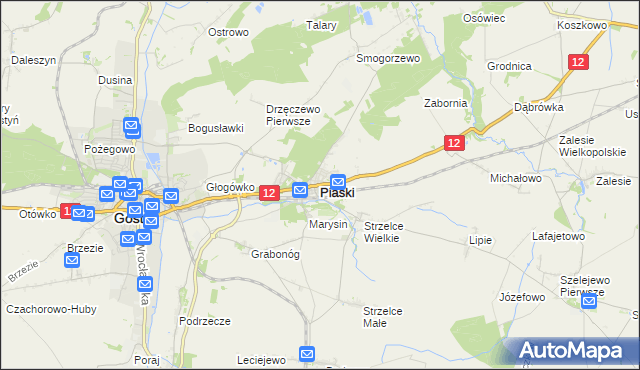 mapa Piaski powiat gostyński, Piaski powiat gostyński na mapie Targeo