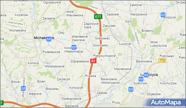 mapa Pielgrzymowice gmina Michałowice, Pielgrzymowice gmina Michałowice na mapie Targeo