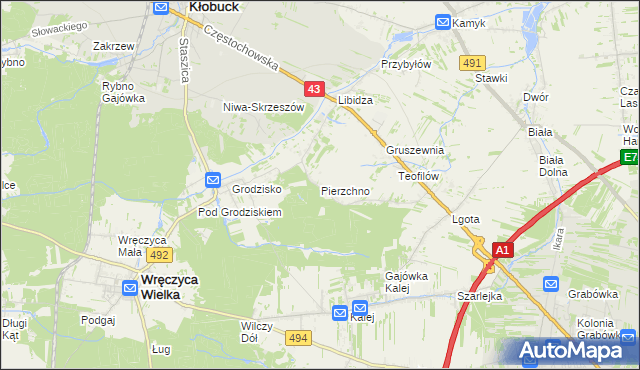 mapa Pierzchno gmina Wręczyca Wielka, Pierzchno gmina Wręczyca Wielka na mapie Targeo