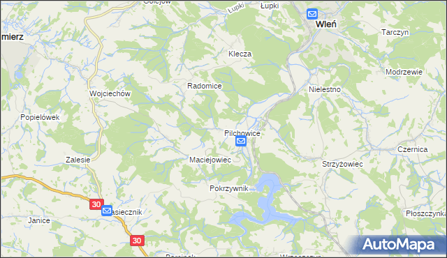 mapa Pilchowice gmina Wleń, Pilchowice gmina Wleń na mapie Targeo