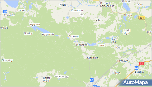 mapa Płociczno gmina Kaliska, Płociczno gmina Kaliska na mapie Targeo
