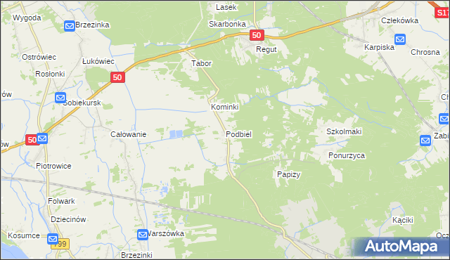 mapa Podbiel gmina Celestynów, Podbiel gmina Celestynów na mapie Targeo
