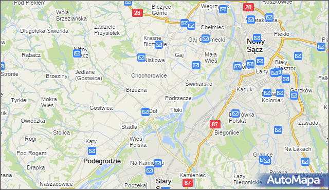 mapa Podrzecze gmina Podegrodzie, Podrzecze gmina Podegrodzie na mapie Targeo