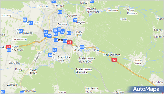 mapa Pomyków gmina Końskie, Pomyków gmina Końskie na mapie Targeo