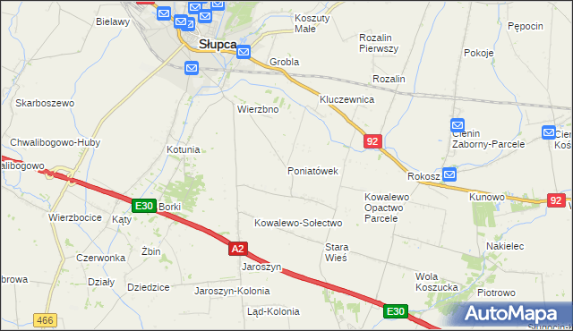 mapa Poniatówek gmina Słupca, Poniatówek gmina Słupca na mapie Targeo